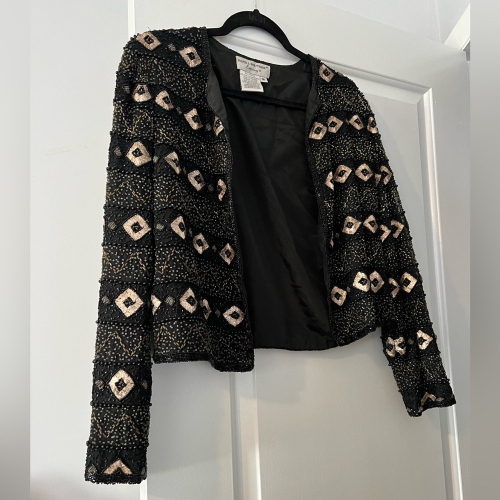 Vintage Adrianna Papell Geometric Beaded Silk Jacket - Picture 3 of 10